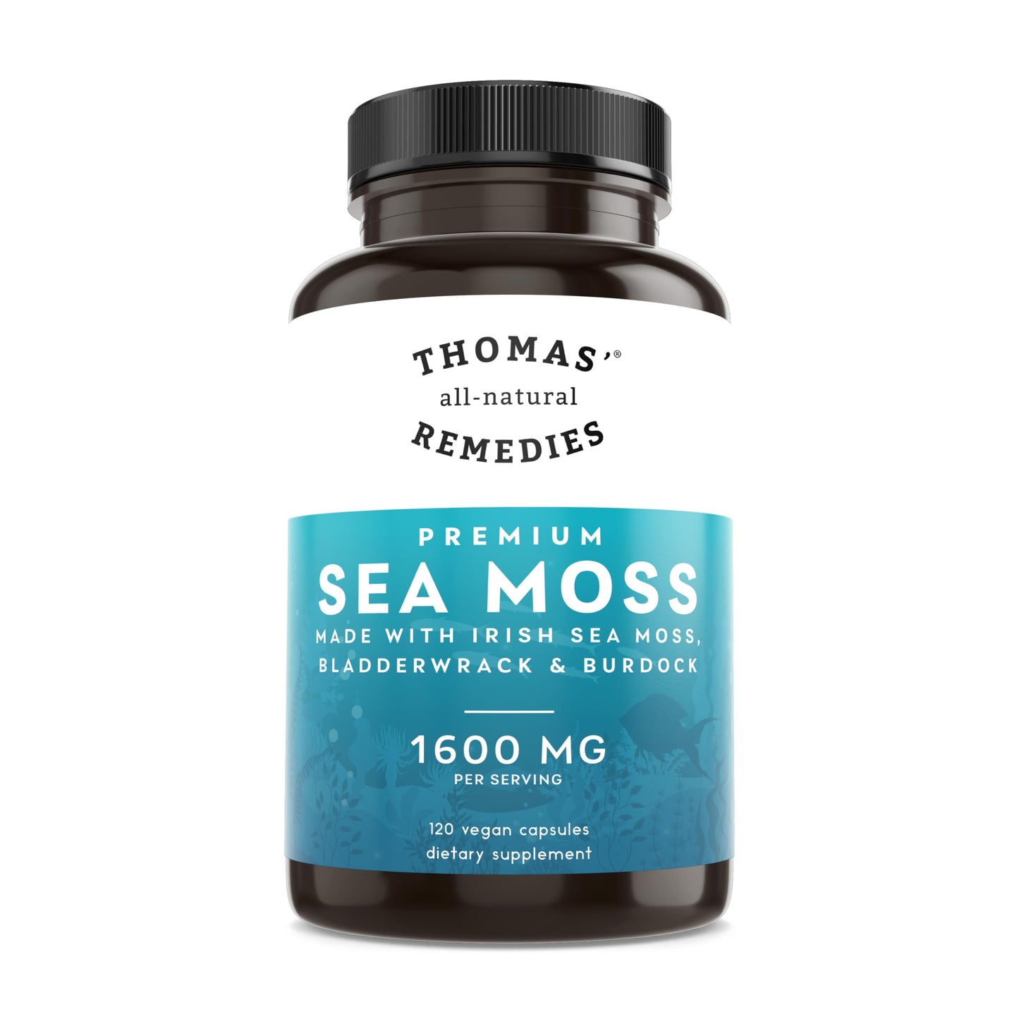 Thomas' All-Natural Irish Sea Moss Capsules with Bladderwrack & Burdock Root – Organic Sea Moss Pills (120)