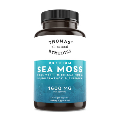 Thomas' All-Natural Irish Sea Moss Capsules with Bladderwrack & Burdock Root – Organic Sea Moss Pills (120)