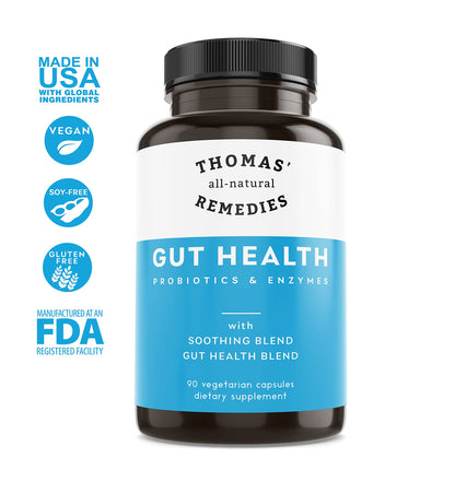 Thomas' all-natural Remedies Gut Health with Digestive Enzymes, Probiotics, Ginger, Papaya, and Turmeric for Digestion and Bloating Relieve