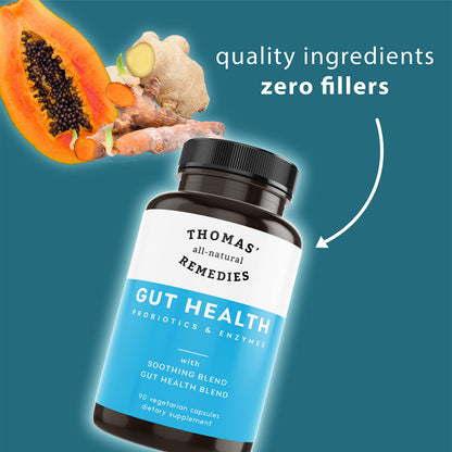 Thomas' all-natural Remedies Gut Health with Digestive Enzymes, Probiotics, Ginger, Papaya, and Turmeric for Digestion and Bloating Relieve
