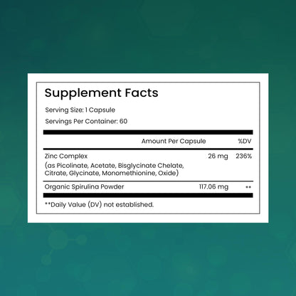 Thomas Zinc Complex 26mg – 6 Forms + Spirulina | Immune & Skin Support | 60 Caps | Made in USA