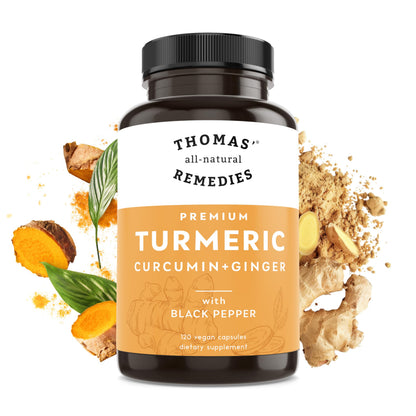 Thomas' All-Natural Turmeric Curcumin & Ginger with Black Pepper - Organic Turmeric Joint Support, 95% Curcumin, 120ct | Vegan