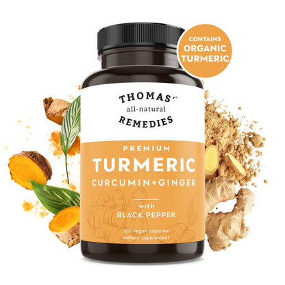 Thomas' All-Natural Turmeric Curcumin & Ginger with Black Pepper - Organic Turmeric Joint Support, 95% Curcumin, 120ct | Vegan