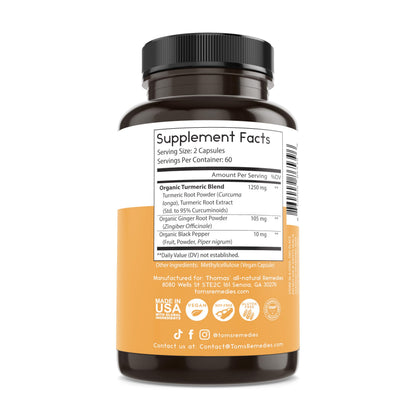 Thomas' All-Natural Turmeric Curcumin & Ginger with Black Pepper - Organic Turmeric Joint Support, 95% Curcumin, 120ct | Vegan