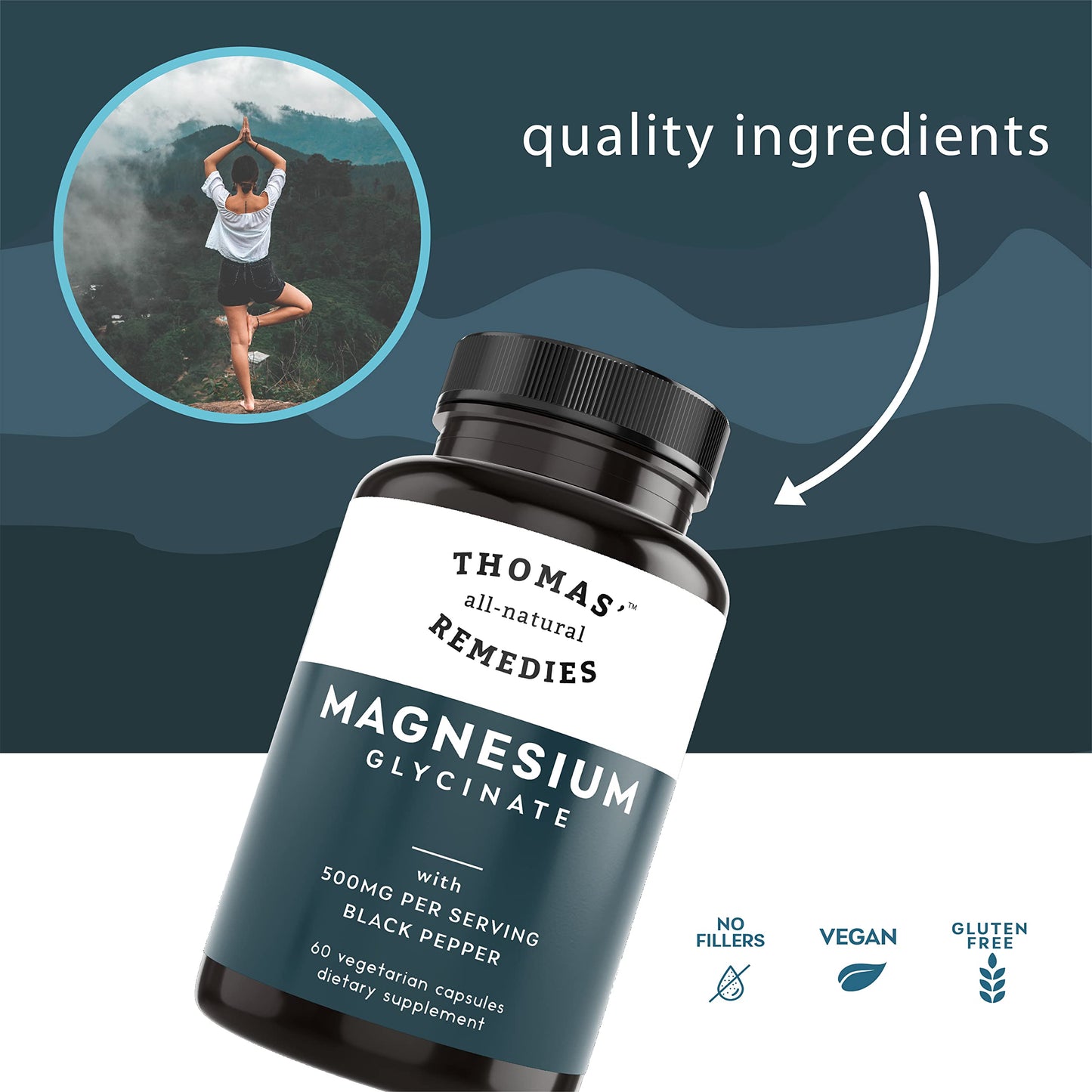 Thomas' All-Natural Magnesium Glycinate – High Absorption (60 Veg Caps)