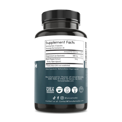 Thomas' All-Natural Magnesium Glycinate – High Absorption (60 Veg Caps)