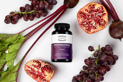 Thomas' All-Natural Resveratrol 1600mg – Organic Trans-Resveratrol with Grape Seed & Quercetin | Anti-Aging & Cardiovascular Support | 120 Capsules