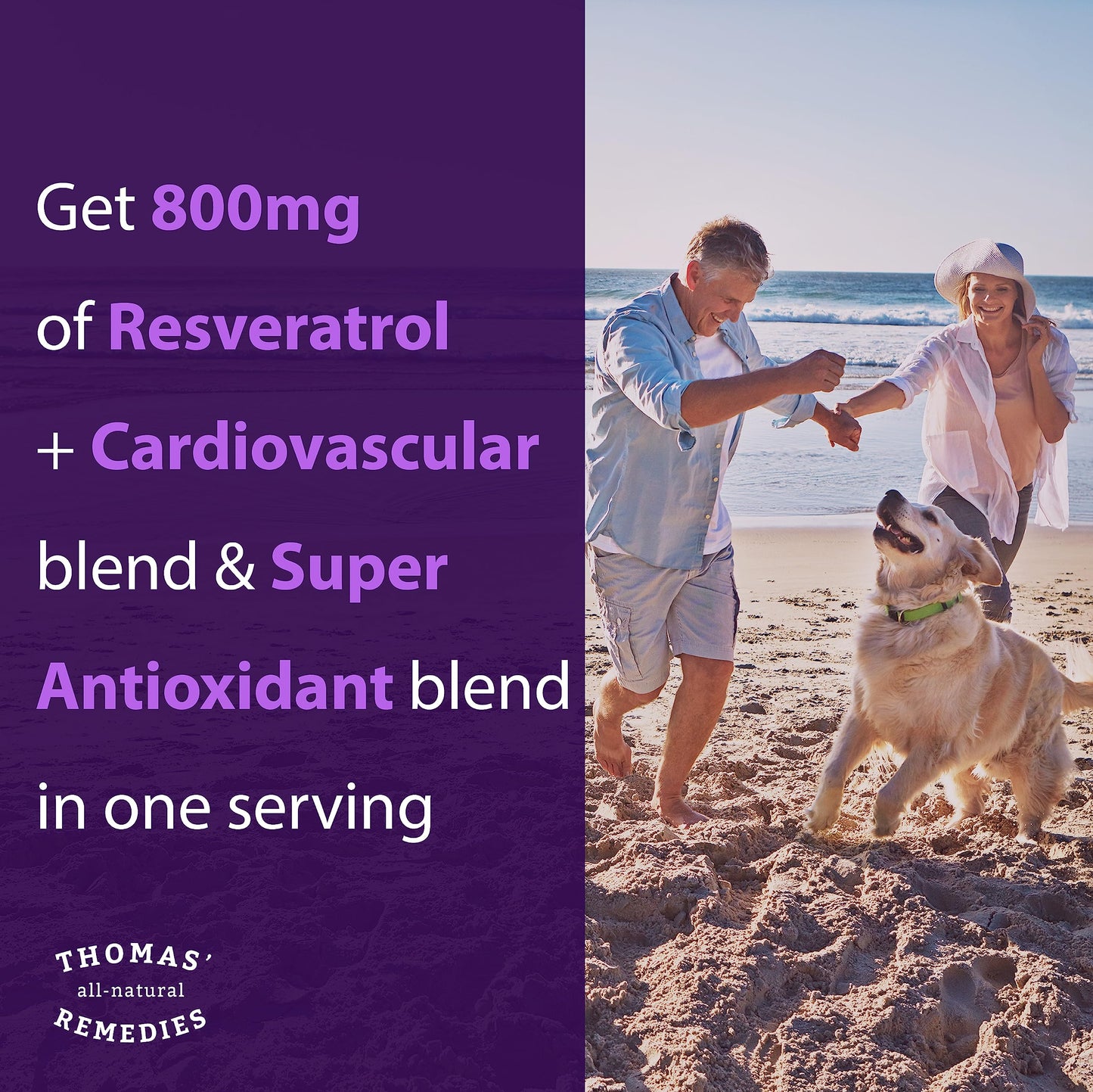 Thomas' All-Natural Resveratrol 1600mg – Organic Trans-Resveratrol with Grape Seed & Quercetin | Anti-Aging & Cardiovascular Support | 120 Capsules