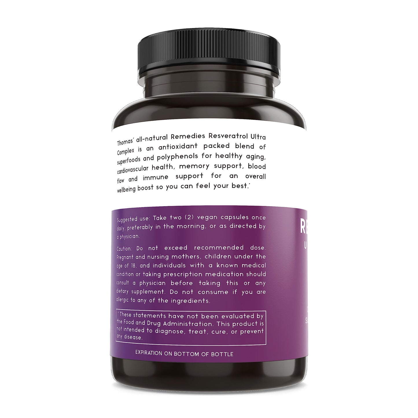 Thomas' All-Natural Resveratrol 1600mg – Organic Trans-Resveratrol with Grape Seed & Quercetin | Anti-Aging & Cardiovascular Support | 120 Capsules