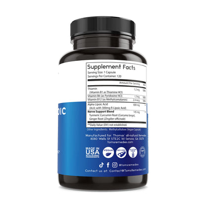Thomas' All-Natural Remedies Alpha Lipoic Acid 600mg 120 Capsules with B-Vitamins Vegan No Fillers