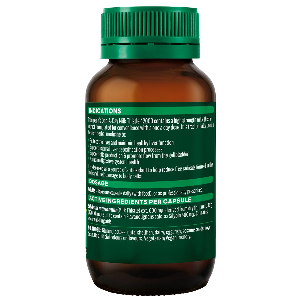 Thompsons Milk Thistle 42,000 Helps Liver Function 60 Capsules