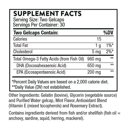 THORNE Advanced DHA 650 mg DHA + 200 mg EPA - 60 Gelcaps