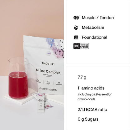 THORNE Amino Complex – Clinically Validated EAA & BCAA Powder for Pre/Post-Workout | NSF Certified for Sport | 30 Servings | Berry BritishVita | Premium UK Vitamins & Wellness Supplements