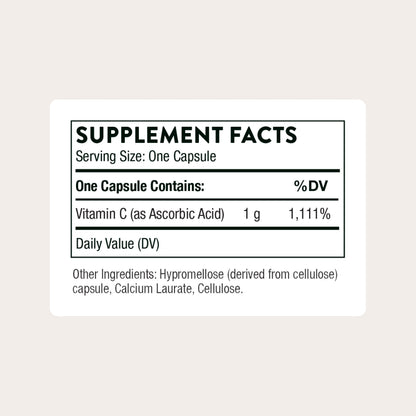 THORNE Ascorbic Acid 1000 mg Vitamin C Supplement – Immune Support, Collagen Formation, Antioxidant • Gluten-Free • 60 Servings