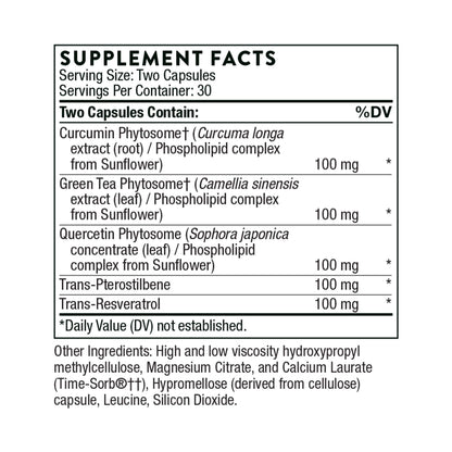 THORNE Resveratrol Complex – Trans-Resveratrol with Green Tea, Quercetin & Curcumin Phytosome (60 Caps) – Third-Party Certified