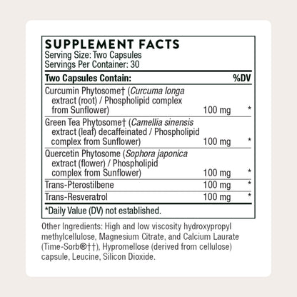 THORNE Resveratrol Complex – Trans-Resveratrol with Green Tea, Quercetin & Curcumin Phytosome (60 Caps) – Third-Party Certified