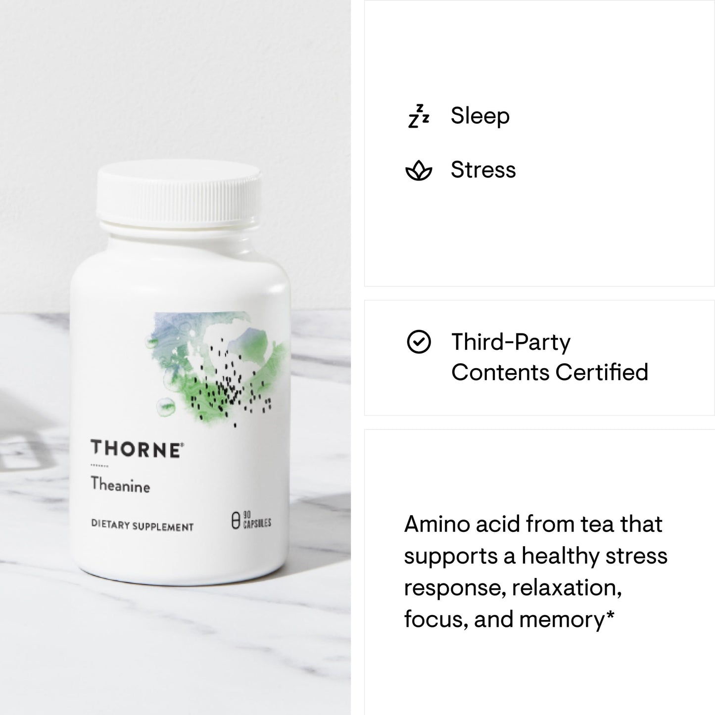 THORNE Theanine 200 mg | Supports Relaxation, Focus & Stress Response - 90 Capsules