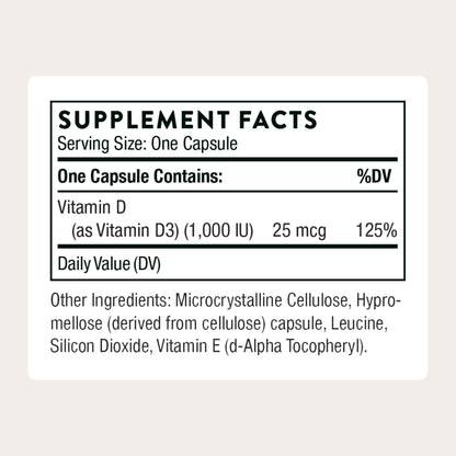 THORNE Vitamin D3 1,000 IU – Supports Bones, Immune Health & More (Gluten, Dairy & Soy-Free) – 90 Servings