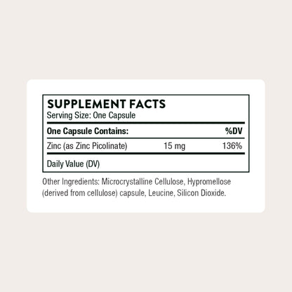THORNE Zinc Picolinate 15 mg – Immune, Skin, Eye & Reproductive Health