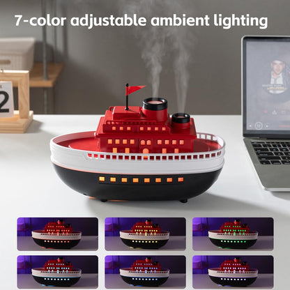 Thoughtalk 300ML Cartoon Ship Diffuser — Ultrasonic Cool Mist, 7-Color LED, Auto Shut-Off