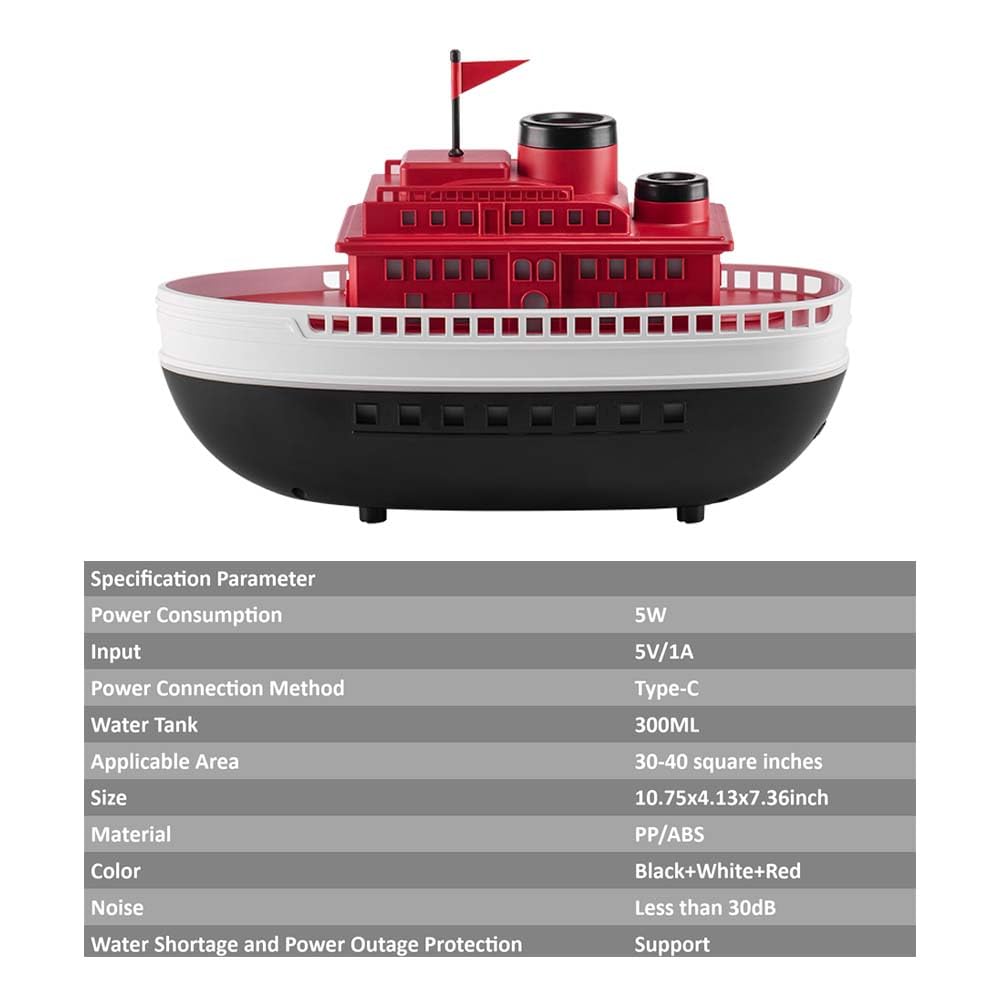 Thoughtalk 300ML Cartoon Ship Diffuser — Ultrasonic Cool Mist, 7-Color LED, Auto Shut-Off
