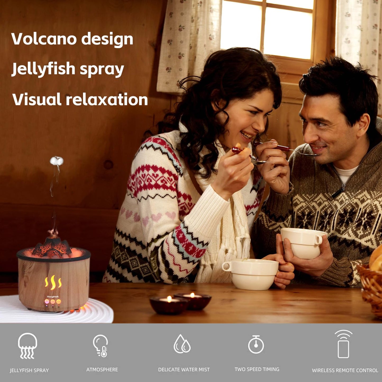 Thoughtalk Volcano Diffuser with Jellyfish Mist | 260ml Ultrasonic Aromatherapy & Night Light
