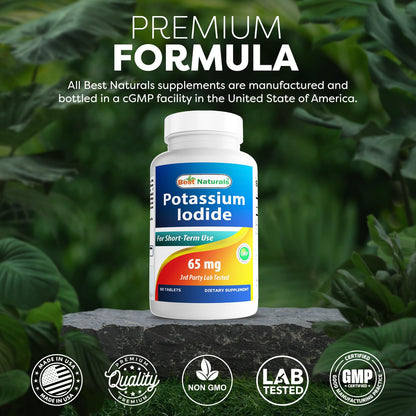 Best Naturals Potassium Iodide 65 mg | 3 Bottles x 60 Tablets - Dietary Supplement