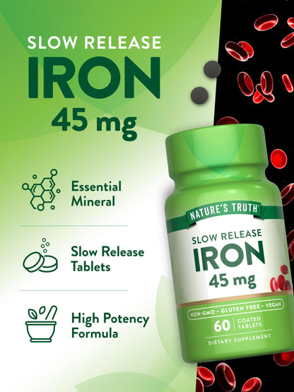 Nature's Truth Iron Supplement – 45 mg, 60 Pills, Ferrous Sulfate | Non-GMO & Gluten Free