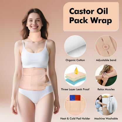 Castor Oil Pack Wrap – 8 oz Cold Pressed Organic Castor Oil (Glass Bottle)