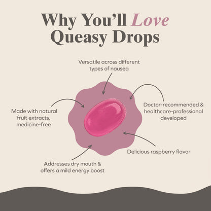 Three Lollies Queasy Drops Sugar Free - Natural Sour Raspberry, Nausea & Travel Support (21ct)
