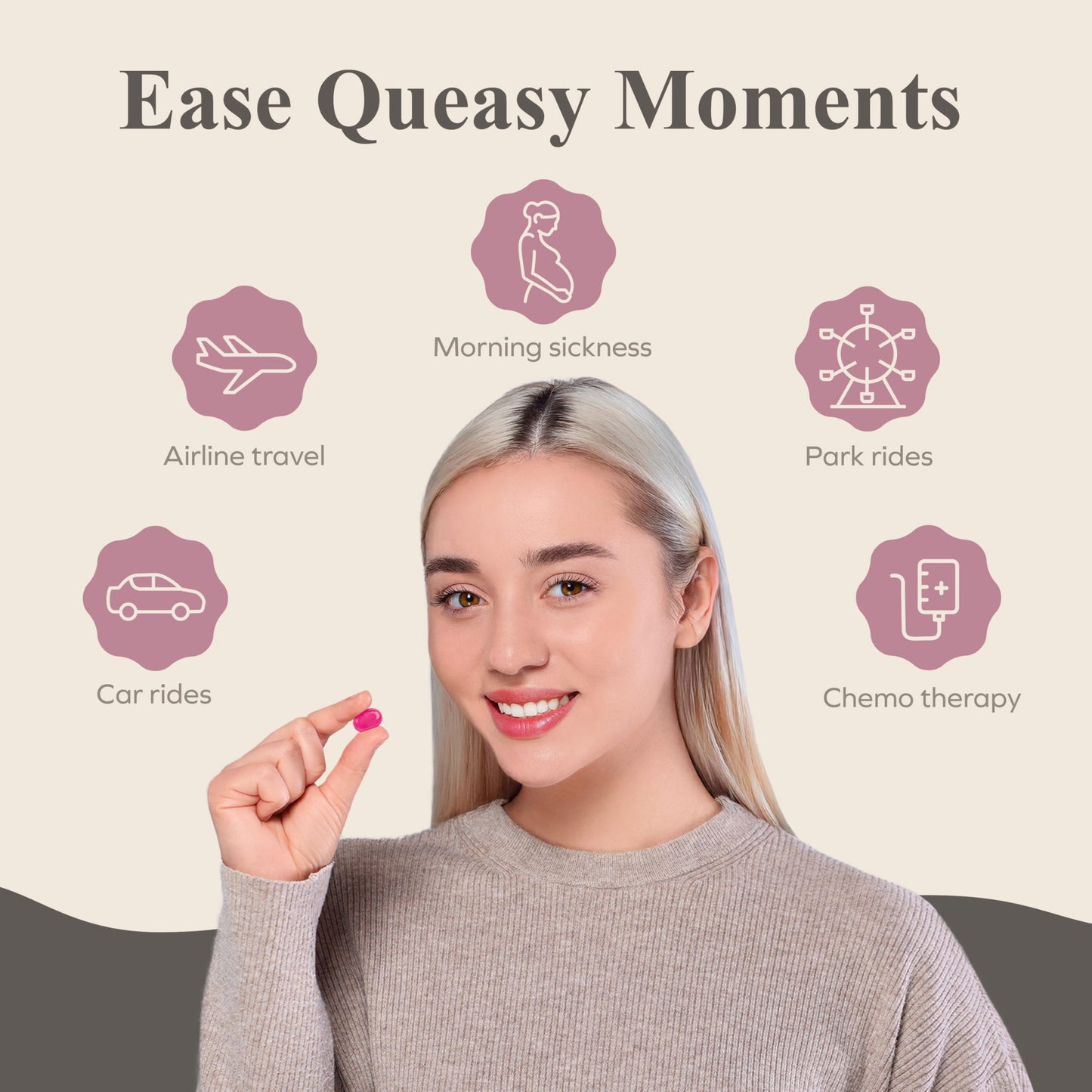 Three Lollies Queasy Drops – Nausea Relief, Travel Sickness, 4 Flavors, 21ct (Pack of 3)