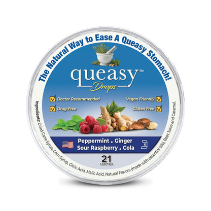 Three Lollies Queasy Drops - Natural Nausea Relief for Chemotherapy & Travel Sickness | 21 Count