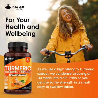 Turmeric Tablets with Black Pepper & Ginger - Curcumin 180 Tablets | New Leaf