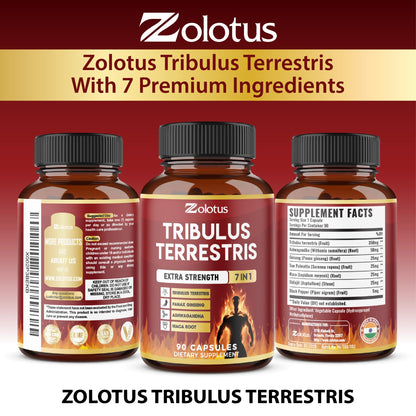 Tribulus Terrestris Capsules with Ashwagandha, Panax Ginseng, Saw Palmetto, Maca, Shilajit — 90 Capsules (3-Month Supply)