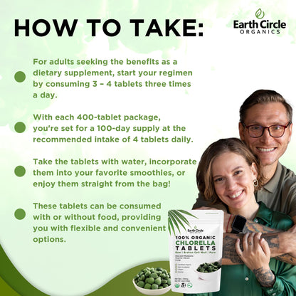Earth Circle Organics Organic Chlorella Tablets 400 Count – High Potency, Broken Cell Wall, Vegan & Kosher | Pack of 3