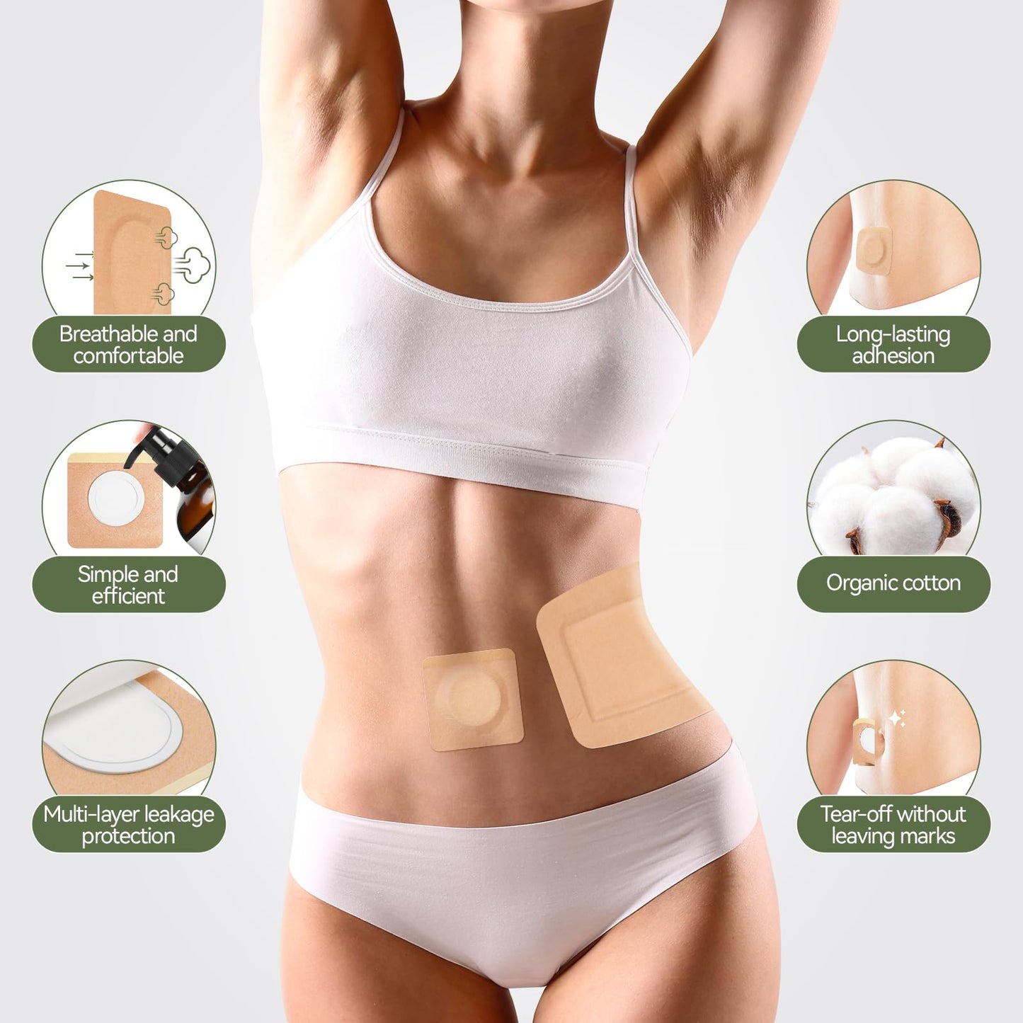 40Pcs Adhesive Castor Oil Patches, Organic Cotton Castor Oil Pack Wrap for Waist Knees Neck Belly Arms