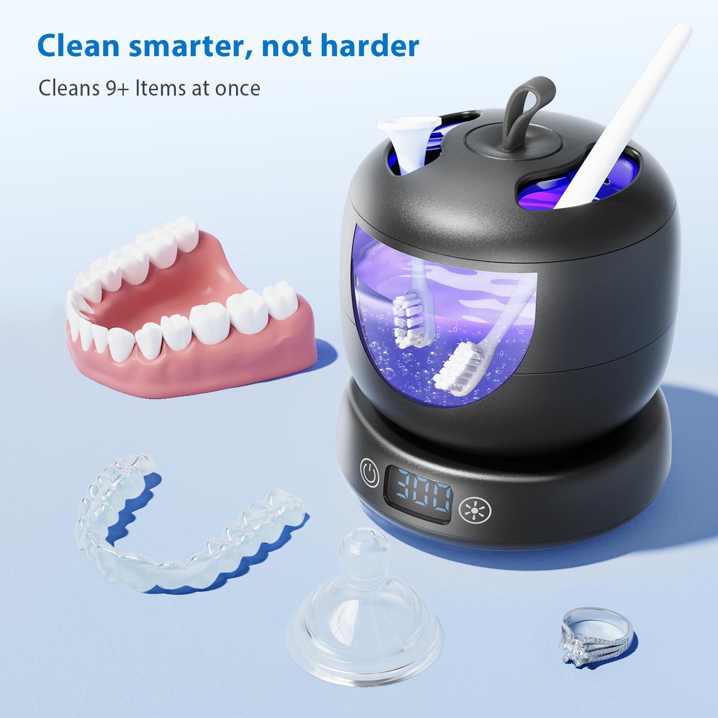 Ultrasonic Retainer Cleaner 42kHz – IPX7 Waterproof, Quiet Black