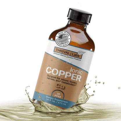 Thrival Labs Ionic Copper Drops (30 PPM) – Hair, Skin, Nails & Bone Health – 16oz Glass Bottle