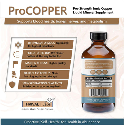 Thrival Labs Ionic Copper Drops (30 PPM) – Hair, Skin, Nails & Bone Health – 16oz Glass Bottle