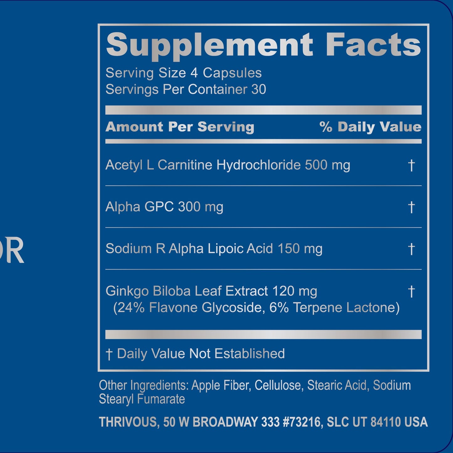 Thrivous Alpha Neuroprotector - Brain Support Nootropic Supplement with Acetyl L-Carnitine, Alpha GPC, R-Alpha Lipoic Acid, Ginkgo Biloba - 120 Vegan Capsules