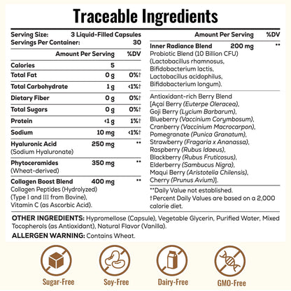 ThrivyThystle 19-in-1 Hyaluronic Acid Capsules 1200 mg | Collagen Peptides, Phytoceramides, Vitamin C for Skin, Eyes, Digestion, Bones (1 Pack)
