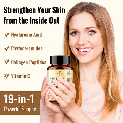 ThrivyThystle 19-in-1 Hyaluronic Acid Capsules 1200 mg | Collagen Peptides, Phytoceramides, Vitamin C for Skin, Eyes, Digestion, Bones (1 Pack)