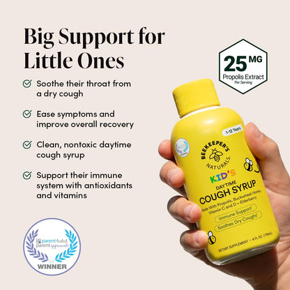Beekeeper's Naturals Kid's Immune Support Essentials | Propolis Throat Spray, Honey Cough Syrup & Lollipops