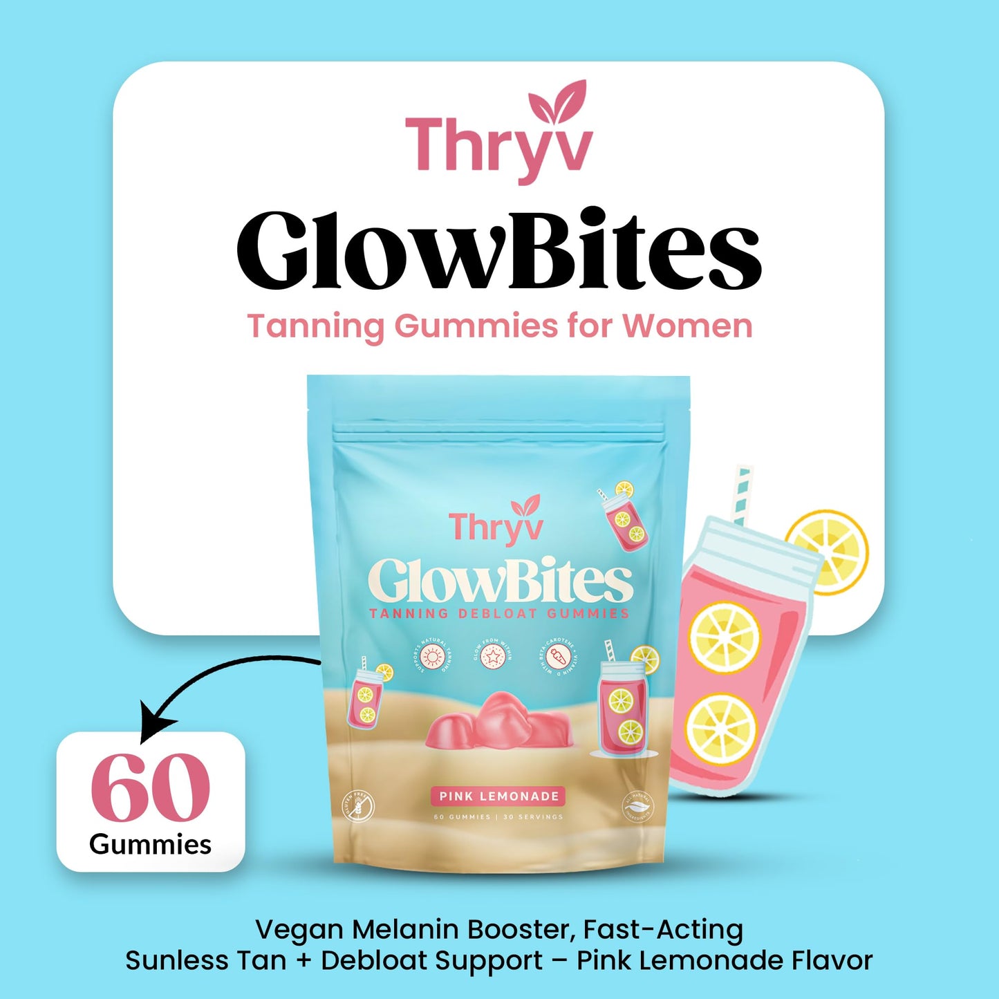 Thryv UVBites Tanning Gummies – Self Tan Supplement | Glow Up Skin