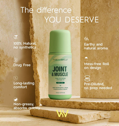 ThryvWell Joint & Muscle Deep Nourishing Oil Roll-On - Non-Greasy, 100% Natural (2.37 oz Travel Size)