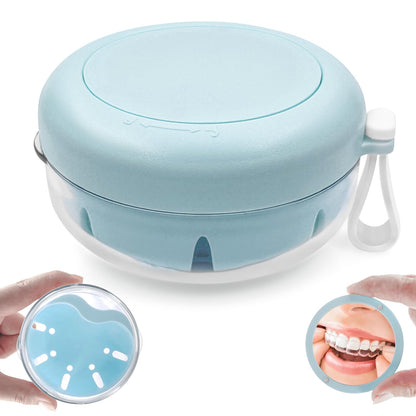 THSTOIC Denture Case & Cup – Travel Retainer with Mirror (Blue)