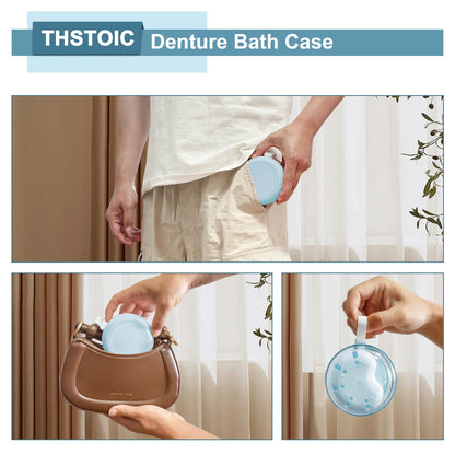 THSTOIC Denture Case & Cup – Travel Retainer with Mirror (Blue)