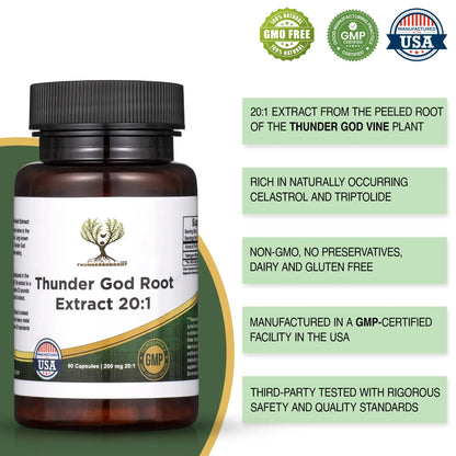 Thunder God Vine Root 20:1 Supplement – 200 mg Tripterygium Wilfordii, 90 Capsules | ThunderGodRoot BritishVita | Premium UK Vitamins & Wellness Supplements
