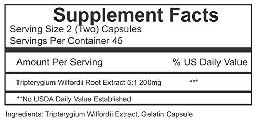 Thunder God Vine Root 5:1 Supplement – 200mg Tripterygium Wilfordii Capsules (90)