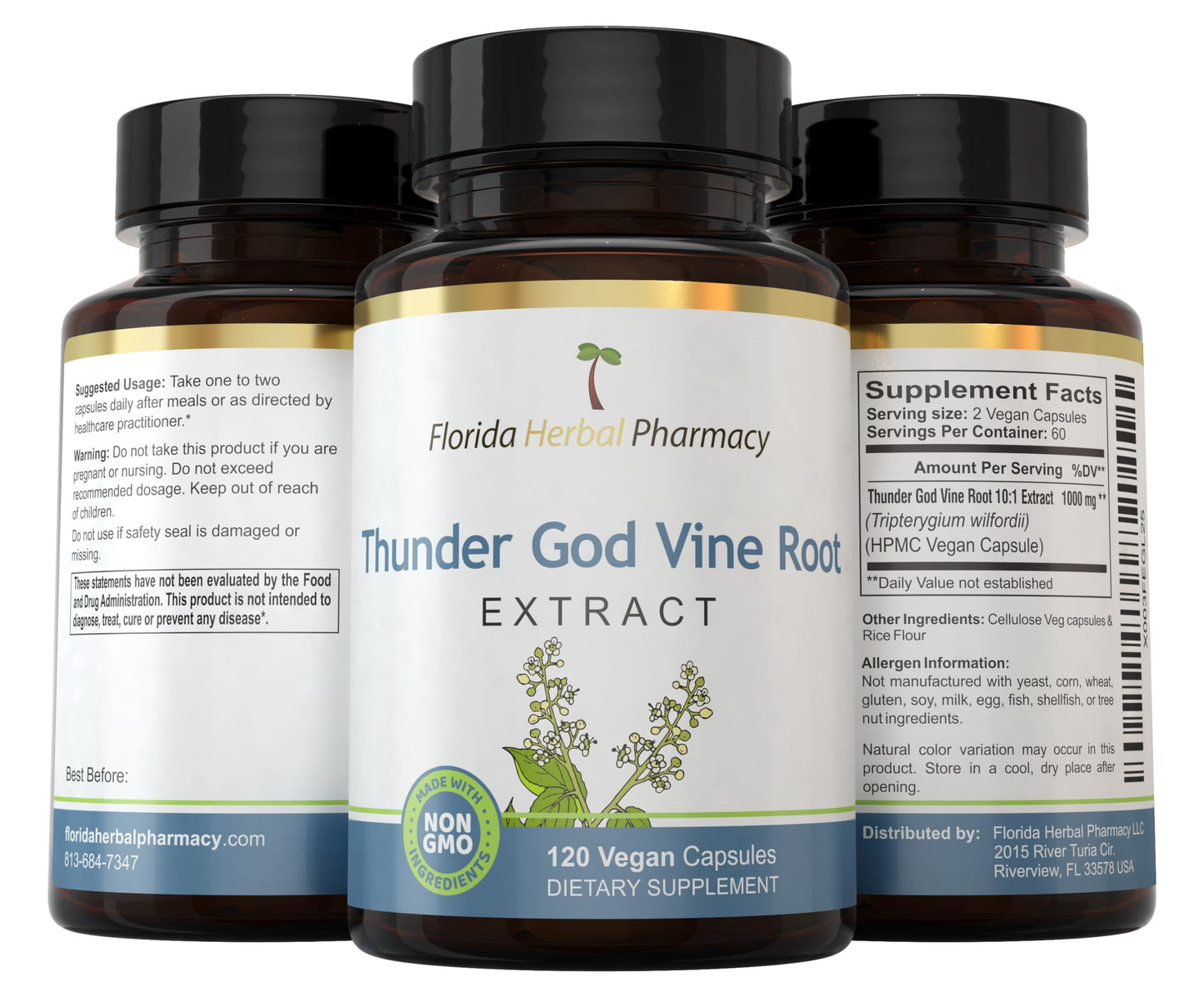 Florida Herbal Pharmacy Thunder God Vine Root Extract Capsules - 500 mg 10:1 Concentration